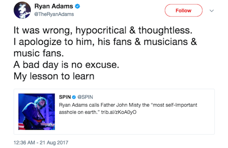 celebrity meltdowns social media, ryan adams father john misty