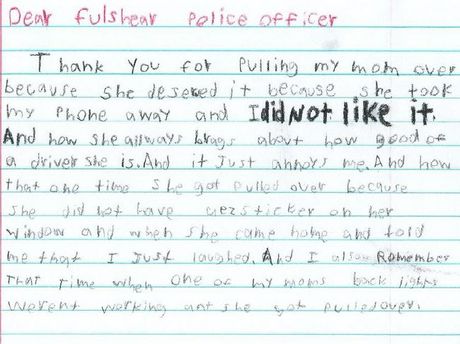 boy writes police, Huggins Elementary School, Fulshear Police Department