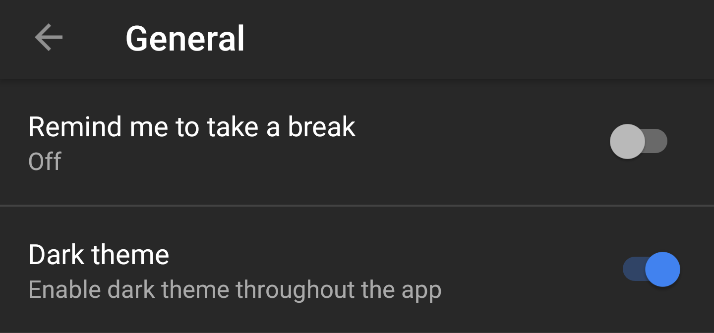Android YouTube dark theme option