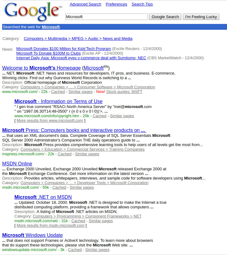 Google 1999 screenshot