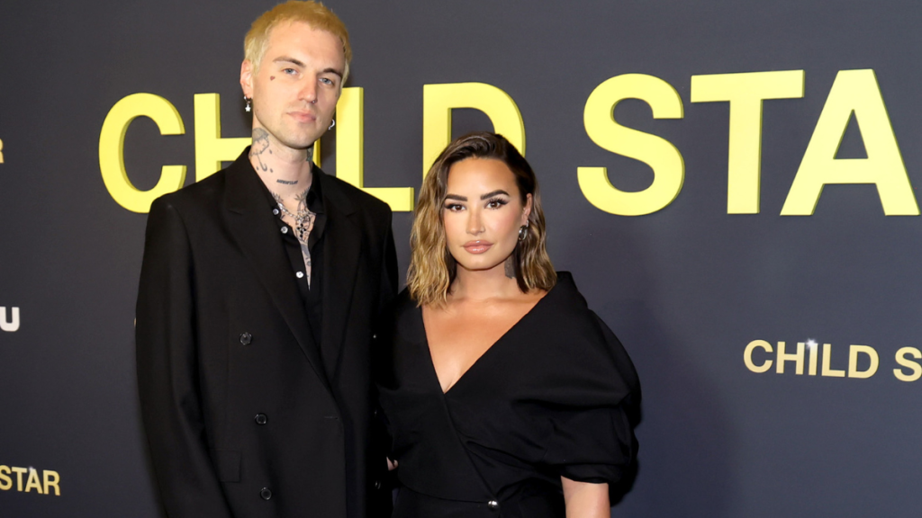 Jordan Lutes and Demi Lovato attend the Los Angeles premiere of Hulu's 'Child Star' at NeueHouse Hollywood on September 12, 2024 in Hollywood, California.