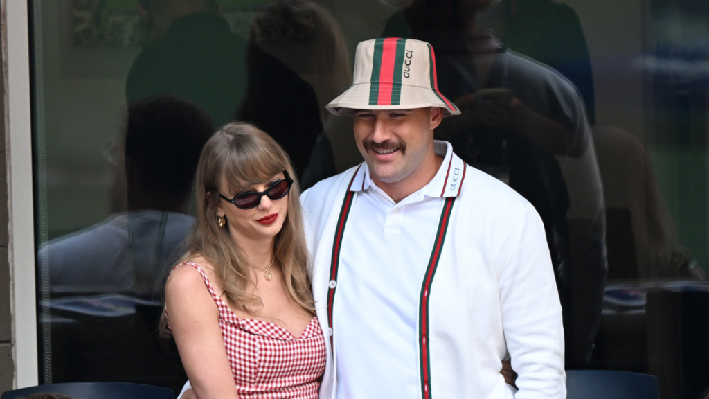 Taylor Swift and Travis Kelce are seen at the 2024 US Open at the USTA Billie Jean King National Tennis Center on September 08, 2024 in New York City.