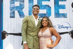 Giannis Antetokounmpo and Mariah Riddlesprigger attend the Disney+ "Rise" Los Angeles Premiere