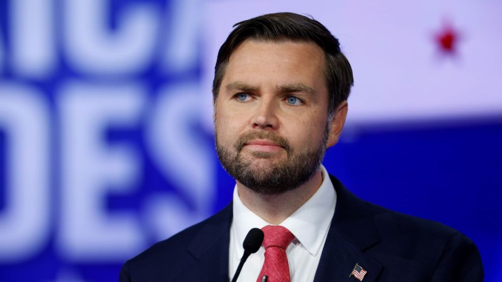 Republican vice presidential candidate Sen. JD Vance (R-OH) participates in a debate at the CBS Broadcast Center on October 1, 2024 in New York City. This is expected to be the only vice presidential debate of the 2024 general election.