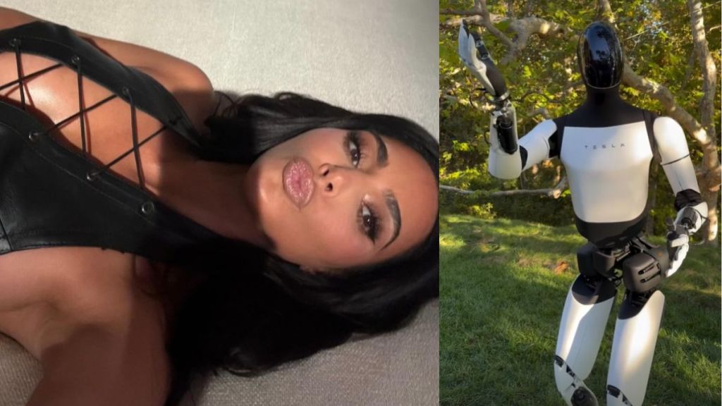 Kim Kardashian's Instagram stories feature her new Tesla robot blowing a kiss.