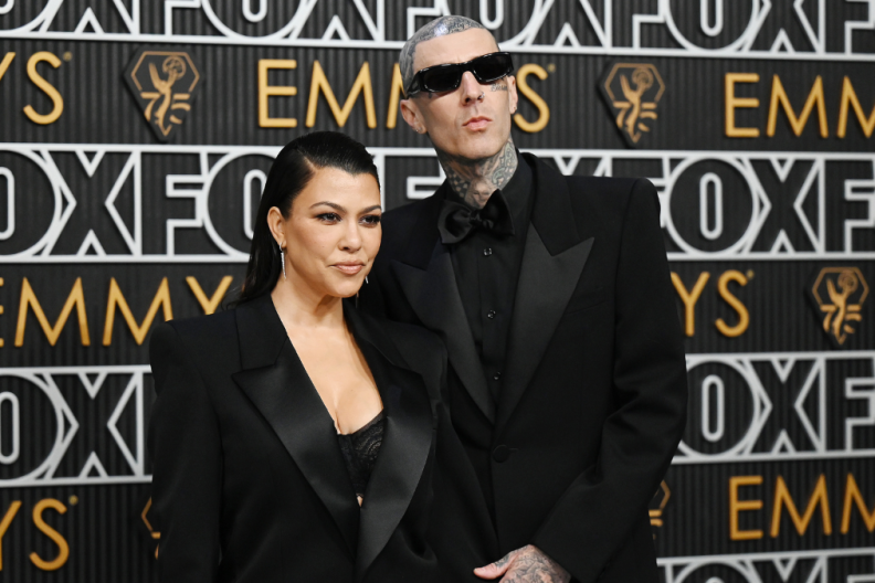 Kourtney Kardashian and Travis Barker at the 75th Primetime Emmy Awards held at the Peacock Theater on January 15, 2024 in Los Angeles, California.