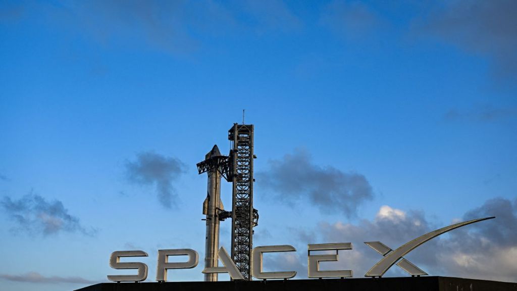 The SpaceX Starship sits on the launch pad ahead of its sixth flight test from Starbase in Boca Chica, Texas, on November 17, 2024. The test is scheduled for November 19, 2024.