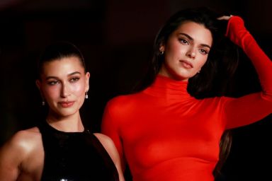 US model Hailey Bieber (L) and US model Kendall Jenner attends the 3rd Annual Academy Museum Gala at the Academy Museum of Motion Pictures in Los Angeles, December 3, 2022.