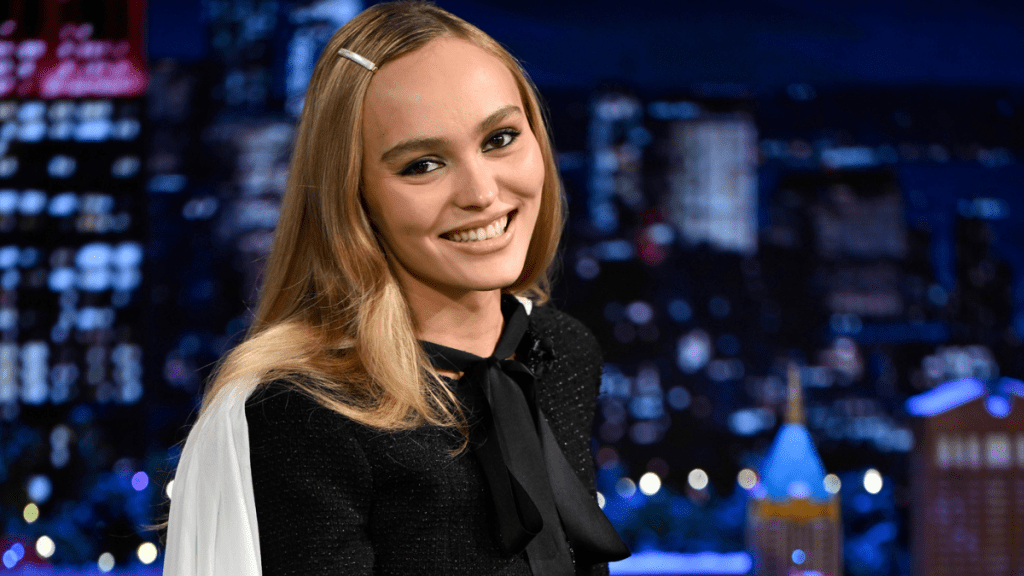 Lily-Rose Depp Jimmy Fallon cape LBD