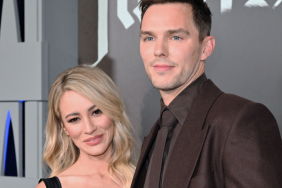 US model Bryana Holly (L) and British actor Nicholas Hoult attend the Los Angeles premiere of "Nosferatu" at the TCL Chinese theatre in Hollywood, California, December 12, 2024.