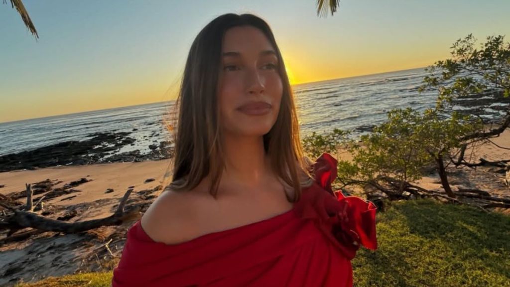 Hailey Bieber red dress