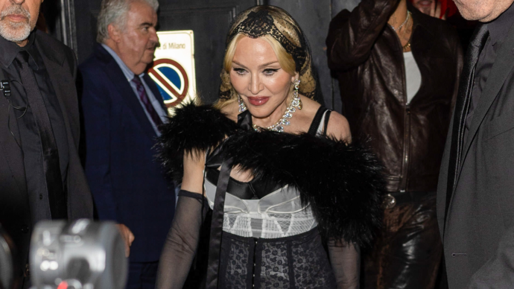 Madonna is seen departing the Dolce & Gabbana after party on September 21, 2024 in Milan, Italy.