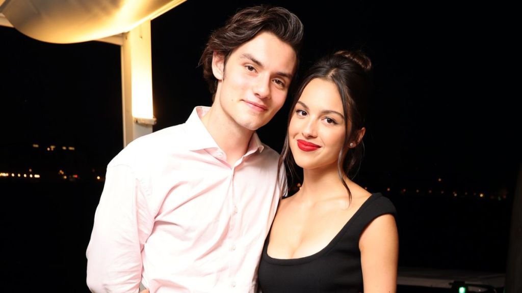 Louis Partridge (L) and Olivia Rodrigo celebrate the Venice International Film Festival World Premiere of the Apple TV+ limited series “DISCLAIMER” at Harry's Dolci on August 30, 2024 in Venice, Italy.