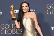 Demi Moore, winner of the Female Actor in a Motion Picture Musical or Comedy Award for "The Substance," poses in the press room during the Golden Globes 2025 on January 05, in Beverly Hills, California. Demi Moore also attended the Golden Globes 2025 afterparty, where she danced the night away.