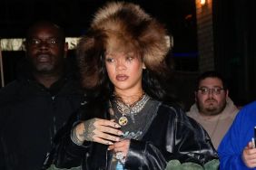 Rihanna leather coat