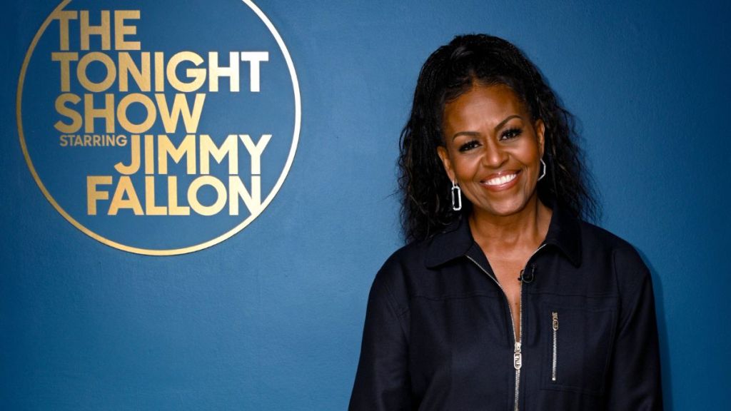 Former First Lady of the United States Michelle Obama poses backstage on Wednesday, April 19, 2023.