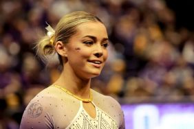 Olivia Dunne of the LSU Tigers smiles during a meet against the Iowa State Cyclones at the Pete Maravich Assembly Center on January 3, 2025 in Baton Rouge, Louisiana.