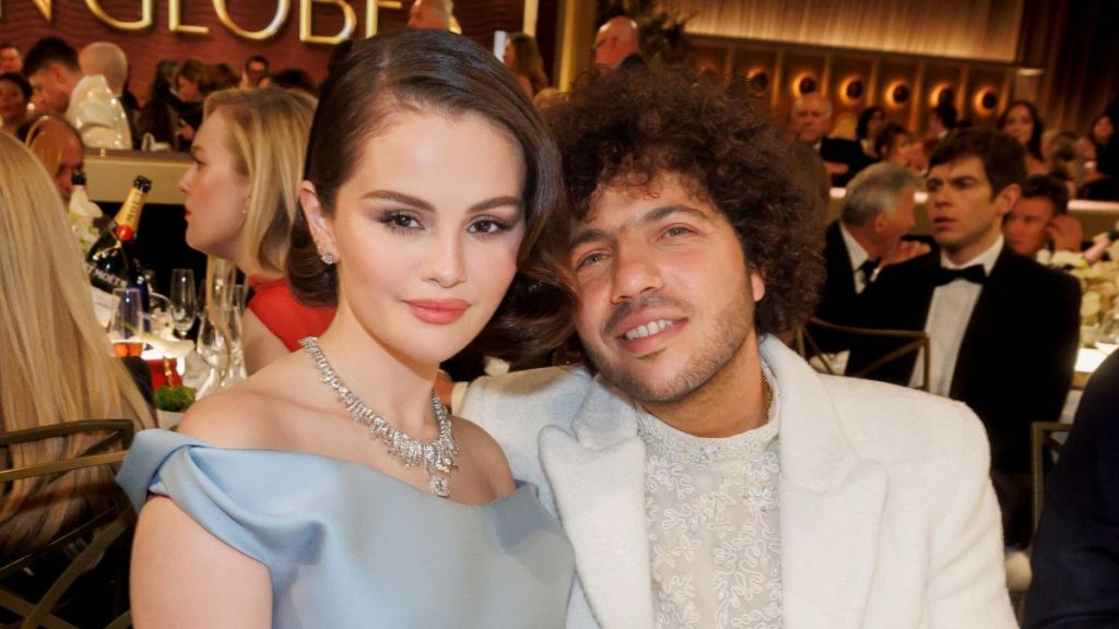 Selena Gomez, Benny Blanco during the 82nd Annual Golden Globes held at The Beverly Hilton on January 05, 2025 in Beverly Hills, California.