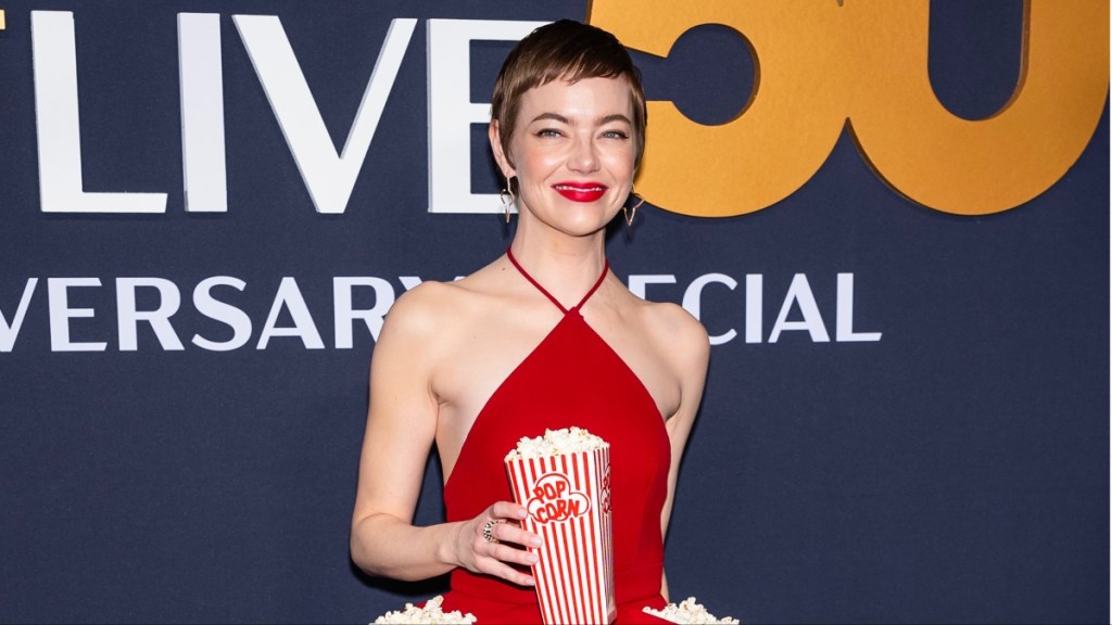 Emma Stone's Popcorn Dress Goes Viral After SNL's 50th Anniversary Appearance